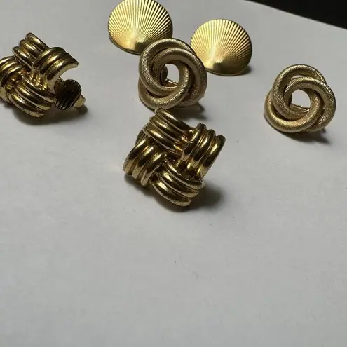 Monet Avon, Sarah Cov,  Signed Gold Tone Small Clip On Earrings Lot Of 3