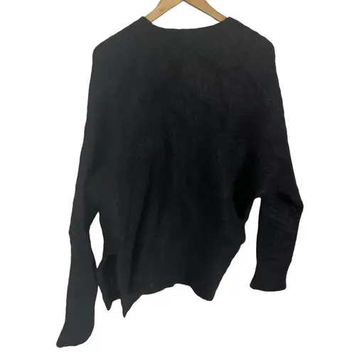 All Saints Selena Black Alpaca Wool Blend Asymmetric Crewneck Sweater Size S