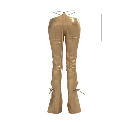 Sublime Havoc Gold Skintight String Leather Y2K Trouser Pants Sz M Grunge Biker Size M