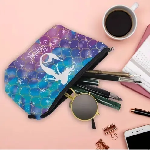 ❤️ Mermaid Print Travel Makeup Bag Small, Toiletry Pouch Adorable Pouch Bag Purple
