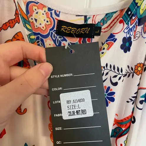 NEW Reborn women’s multicolor paisley maxi adjustable strap stretch dress large White