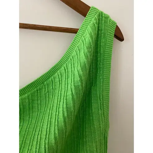Free People  FP Beach M Green One Shoulder Top Ribbed Mary Cotton Linen Blend EUC