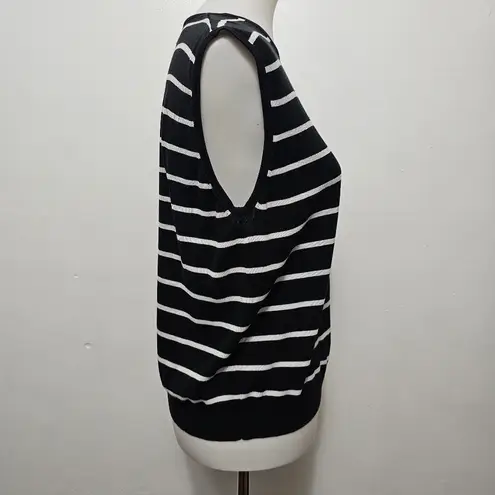 City Silk Black & White Stripe Sleeveless Crewneck Silk Blend Sweater Size XL