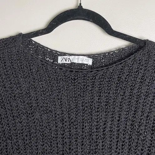 ZARA  Womens Black Open Knit Long Sleeve Scoop Neck Sweater Size Small