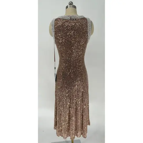 Mac Duggal NWT Ieena 56212 Sequin Beaded Trim Sleeveless Dress Rose Gold sz 2