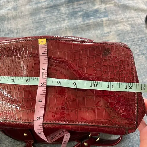 Anne Klein  Dark Red Faux Patent Croc Leather Handbag w Gold Colored Accents