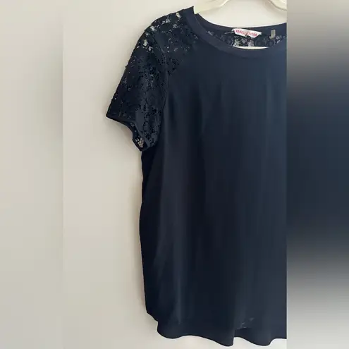 Rebecca Taylor Black Silk Blouse with Lace Floral Short Sleeves, Size 10