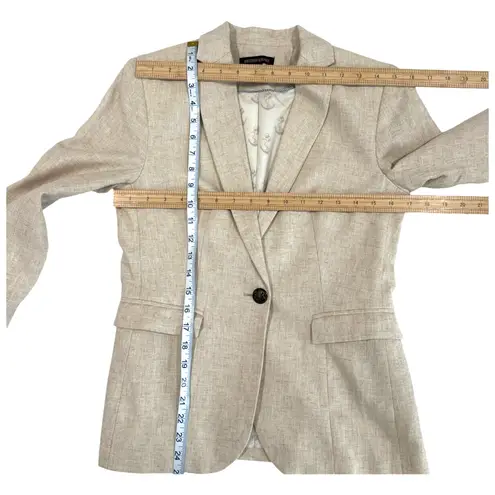 British Khaki One Button Woven Linen Structured Blazer Women's Size XS Light Tan