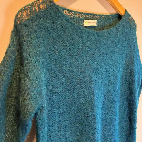 Michele & Hoven Deep Turquoise Alpaca Open Knit Sweater Blue Size L