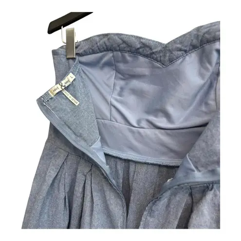 Chic Strapless Denim Dress with Embroidered Hem Size Large Summer Beach Blue