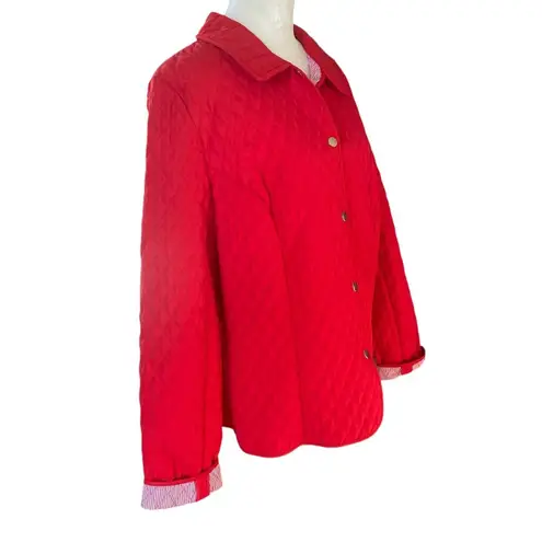 Briggs New York women's size 16 red snap front long sleeve collared quilt jacket