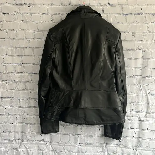Italian Black Leather Zip Up Jacket Made by CURGÈ size Woman LG or EU 46 NWT W6
