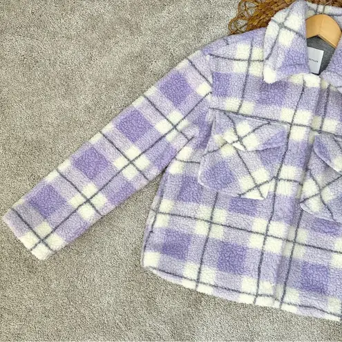 Avec Les Filles Plaid Faux Fur Shearling Teddy Trucker Jacket Lined Chic Purple