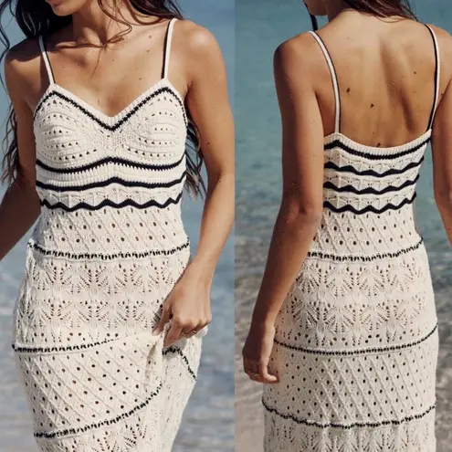 ZARA  Knitted Crochet Midi Dress in Black and White