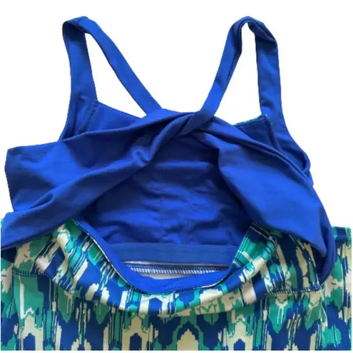 Soybu Dress Blue Green Print Strappy Twist Back Athletic Casual Stretch Size XS
