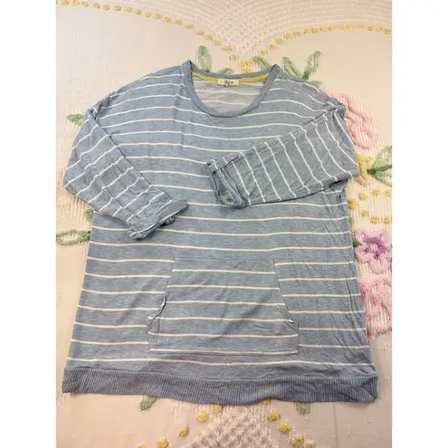 Peyton Primrose Blue White Striped Pocket Tunic Top Shirt XL TG Rayon Spandex