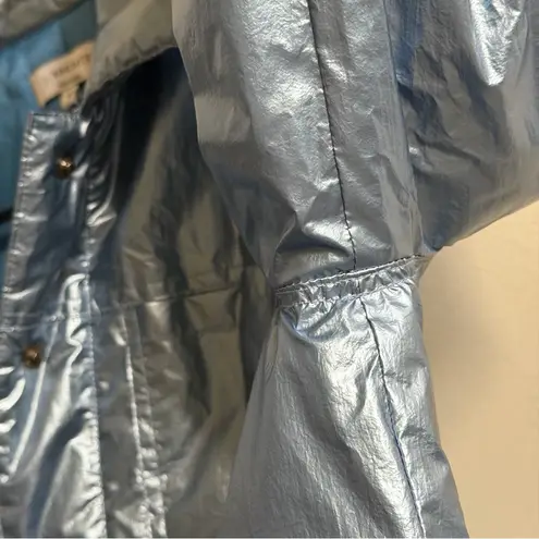 J. Society Metallic Blue Foil Cropped Puffer Jacket Women’s S Quilted Shiny Coat