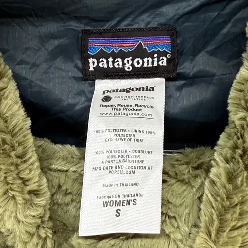 Patagonia  Pelage Faux Fur Jacket Cozy Warm Olive‎ Green Coat Womens Size S