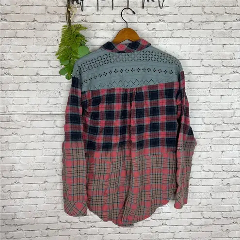 Miss Me  Distressed Crochet Lace Button Down Flannel thumbnail 4
