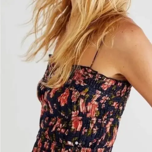 Free People  Meridien Cropped Corset Cami Top Floral Print Polka Dot