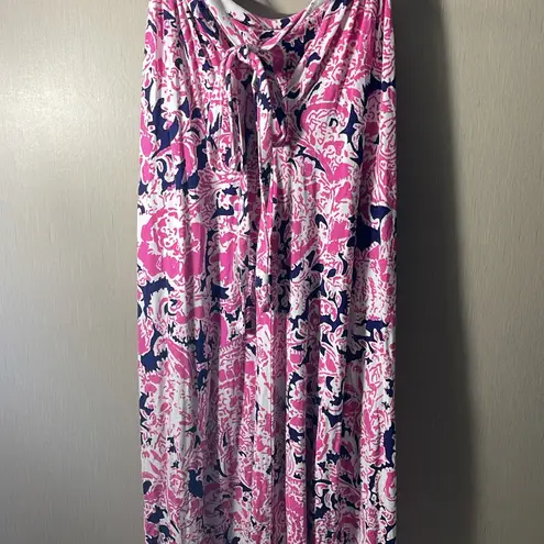 Cynthia Rowley  navy white pink paisley floral halter tank dress large shelf bra