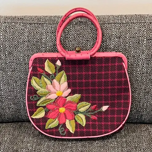 Gorgeous Vintage Isabella Fiore Purse Handbag Clutch Floral Embellished Beaded Pink