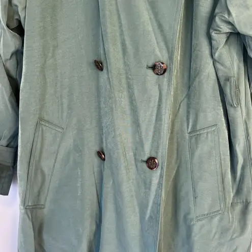 Gallery LIST Shiny Green Double Breasted Belted Short Trench Coat Size Medium