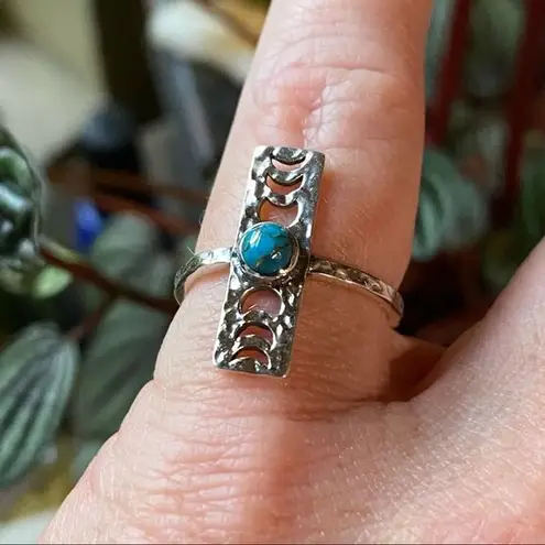 The Moon Copper Blue Turquoise Phase Hammered Sterling Silver Ring Size 6.5