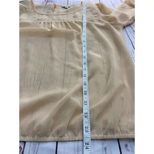 Lily White Blouse Top Womens L Sheer Chiffon Lace Keyhole 3/4 Sleeves Layering - Image 7