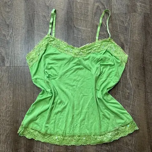 2000s Y2k Deadstock Bright Green Mesh Lace Sequin Cami Top Womens Size XL