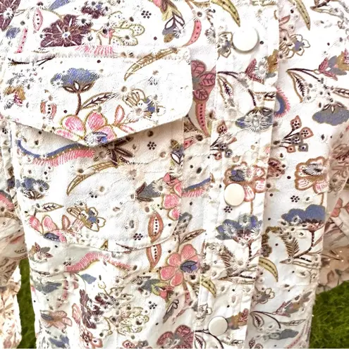 Solitaire Anthropologie Eyelet Floral Jean Jacket Cropped Size S