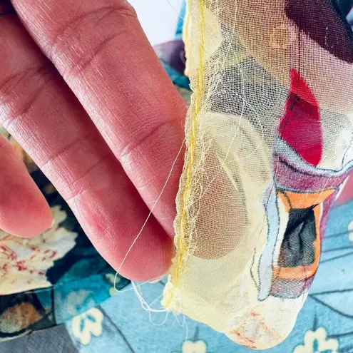 Silk Blend Scarf Asian Geisha Floral Print 66 x 19 Rectangle Art Wall Decor Blue