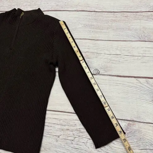 St. John Sport by Marie Gray Ribbed Mock Neck Sweater Brown 1/4 Zip Size Large