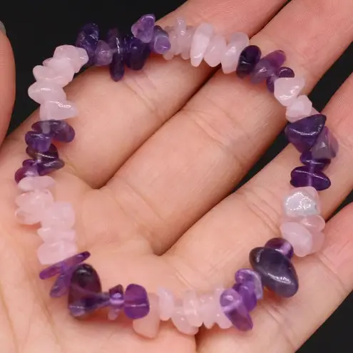 Amethyst New Unworn & Rose Quartz Stretchy Bracelet