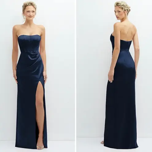 After Six Strapless Topstitched Corset Satin Maxi Dress Size 12 Blue