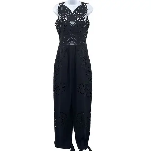 Alberta Ferretti Broderie Anglaise Cut Out Embroidered Butterfly Jumpsuit 4 Black