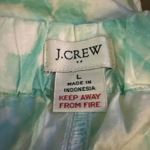 J.Crew COTTON SLEEP Tie Dye SHORTS Aqua Green 100% Cotton Drawstring Lounge L Size L
