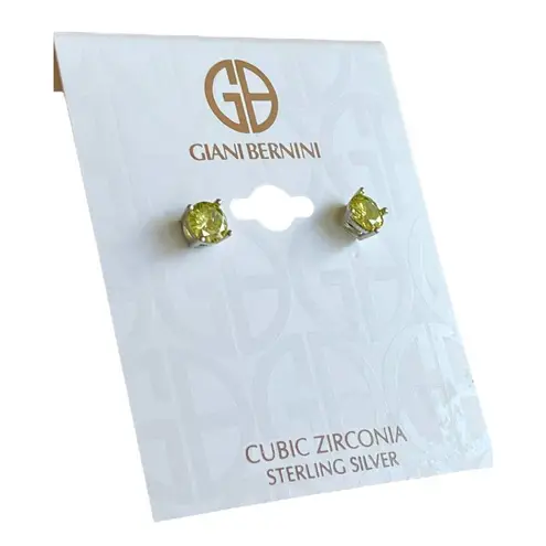 Giani Bernini  CZ 925 Silver STUD EARRINGS 1/4” Green Peridot Birthstone August