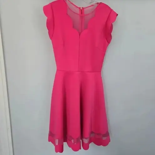 Ted Baker  London Pink Sharlot Mesh Paneled Scallop Fit‎ Flare Dress Size US 4