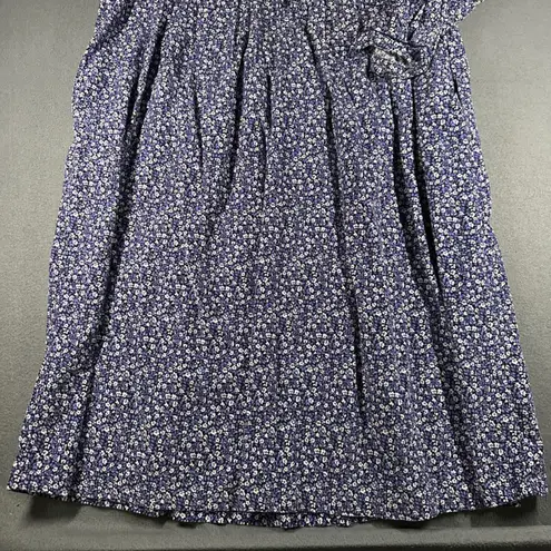 Lanz of Salzburg Women Blue Floral Button Front Midi Dress Prairie Cottagecore Purple Size XL