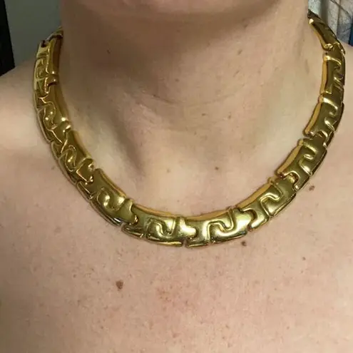 Vintage Gold Tone Egyptian Puzzle Links Costume Jewelry Choker Necklace Gold