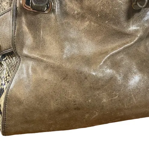 Kooba Brown Leather Snakeskin Tote Shoulder Bag Women