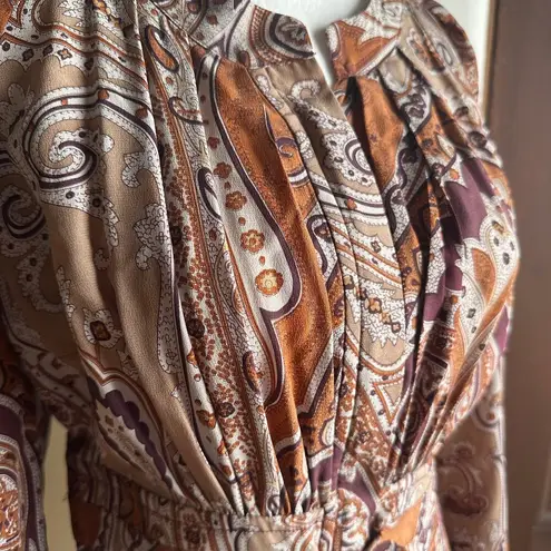 Plenty By Tracy Reese | Boho Silk Brown Paisley Midi Dress | Size Extra Small
