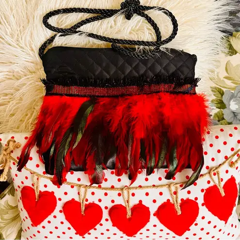 Red & Black Feather Handbag