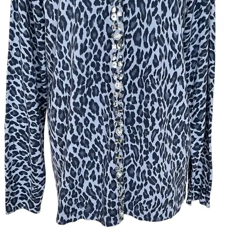 Quacker Factory Quaker Factory Blue Leopard Print Rhinestones Beaded Cardigan Women’s Size L - Image 3