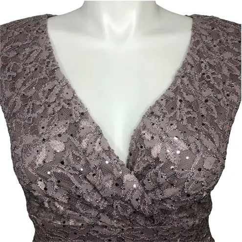 Connected Apparel Dusty Taupe Maxi Sequined Lace Evening Gown- Size 12