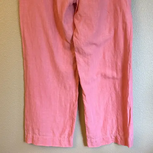 Johnny Was Size MEDIUM Coral Pink Linen Wide Leg Button-Front Pants