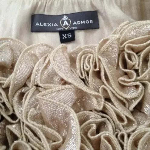 Alexia Admor | Metallic Champagne Rosette Hammered Satin Formal Dress Size XS