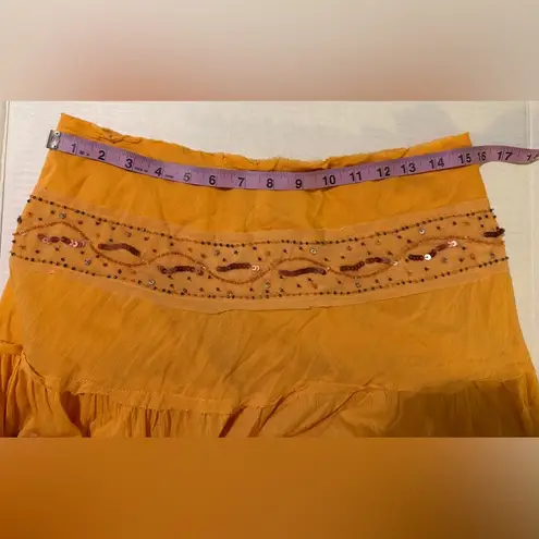 Angel Nina Vtg Bright Orange Embellished Layered Ruffle Midi Skirt