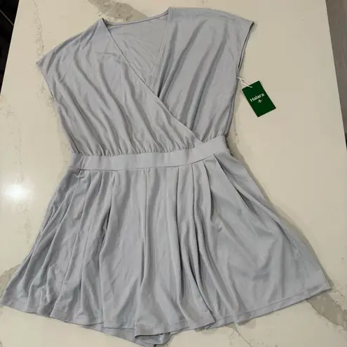 Halara NWT V-Neck Short Sleeve Pocket Waffle Casual Romper Women’s XL Quiet Blue